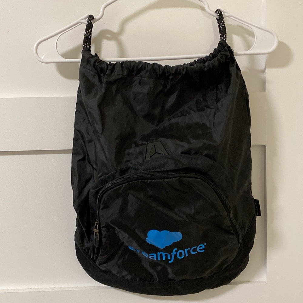 Salesforce Dreamforce Adjustable Drawstring Black Bag with pocket